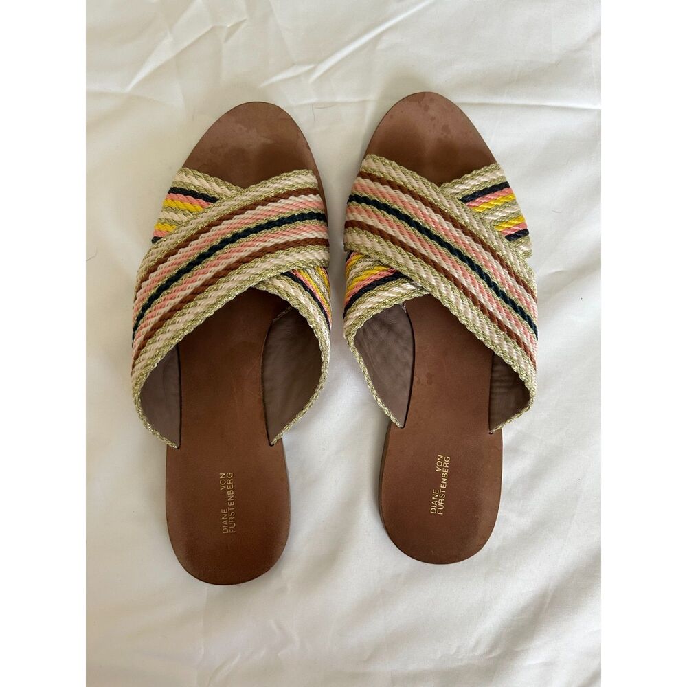 Diane von Furstenberg DVF Woven Fabric Criss Cross Slide Sandals Size 9 US - Picture 2 of 6